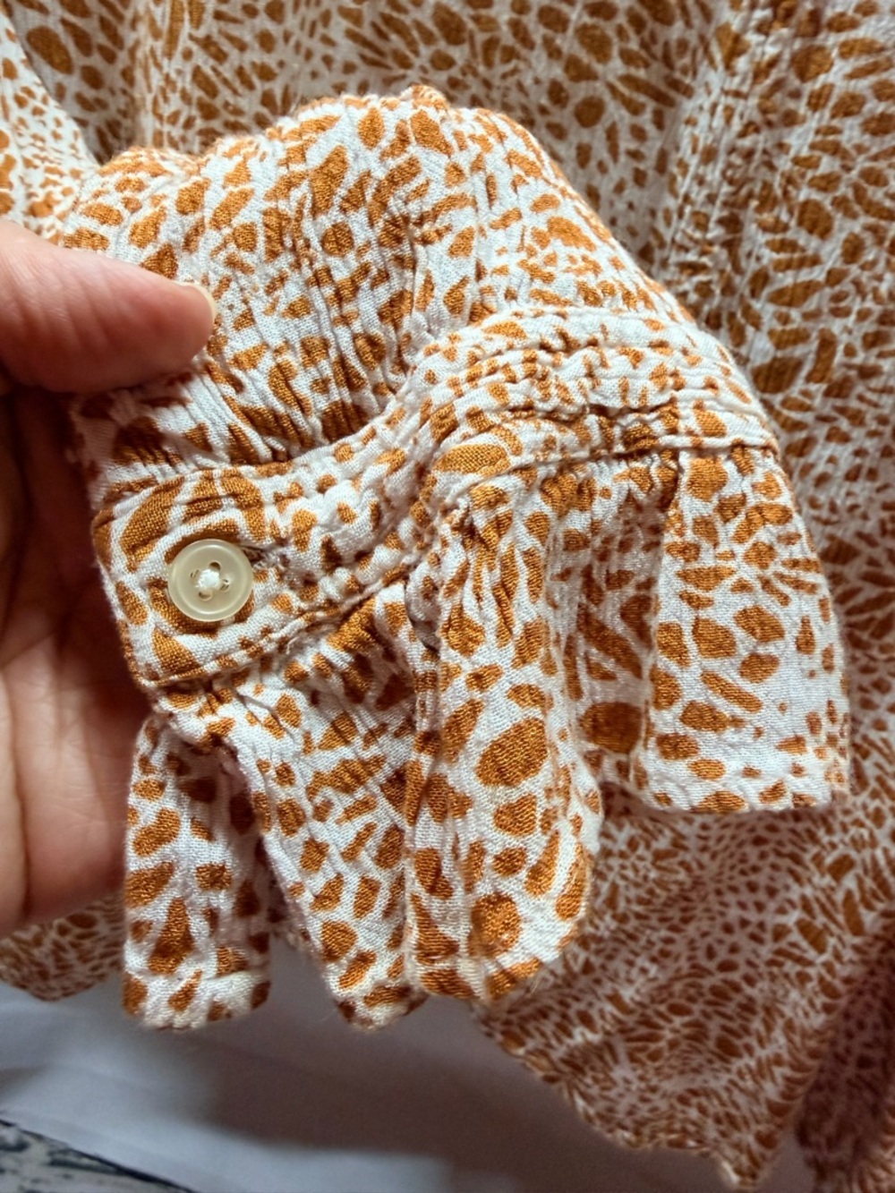 LOFT Printed Blouse L | Boho Neutral Top Tie Neck Lightweight - Picture 6 of 6